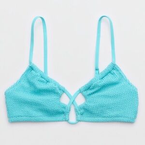 Aerie • NWT Shimmery Crinkle Lace Up Scoop Bikini Top “Springs” Turquoise Blue